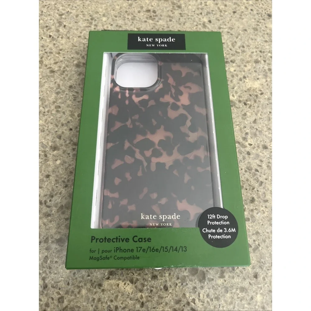 Kate Spade iPhone 17e, 16e, 15, 14, 13 Protective Case MagSafe Brown Black NIB